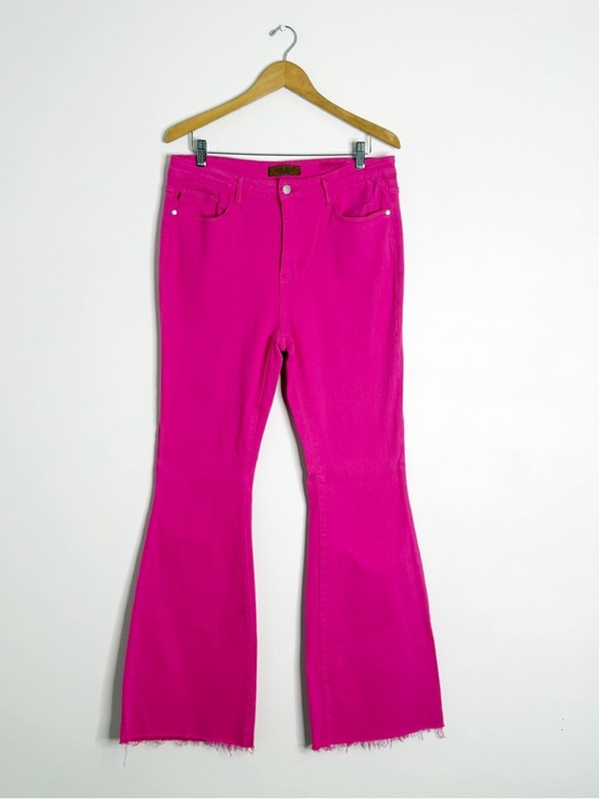 Judy Blue Denim - Judy Blue Garment Dyed Pink Flare Jeans Size 15/32 High Rise Raw Hem Stretch